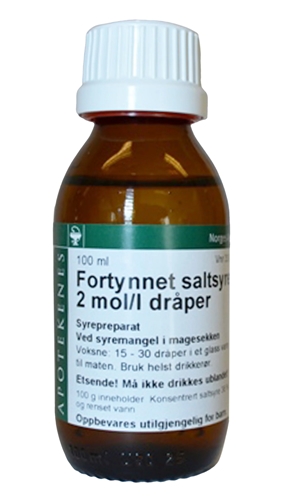 Fortynnet saltsyre NAF Dråper 2 mol/L