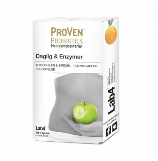 ProVen Daglig & Enzymer – Lab4 probiotika og fordøyelsesenzymer, 30 kapsler