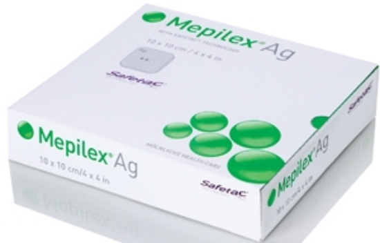 Mepilex Ag skumbandasje m/sølv 10x10 cm (5 stk.)