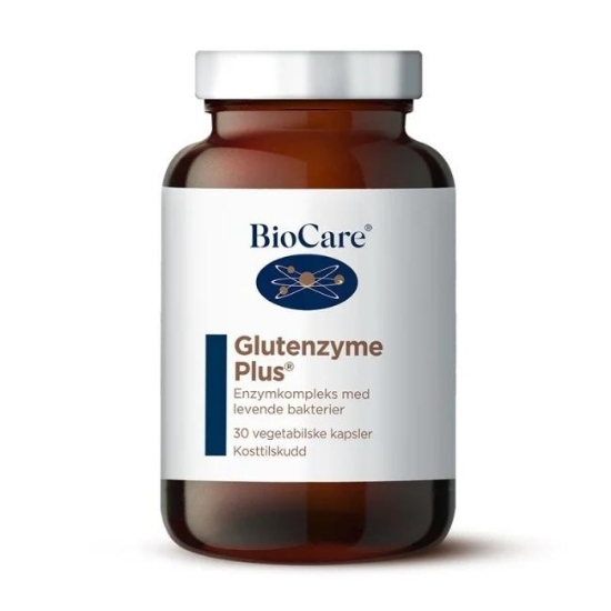 BioCare Glutenzyme Plus 30 vegekapsler – enzymer & melkesyrebakterier for glutenholdige måltider
