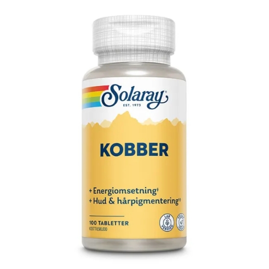 Solaray Kobber Veg 100 Tabletter – Organisk kobber for energi, bindevev og antioksidantbeskyttelse