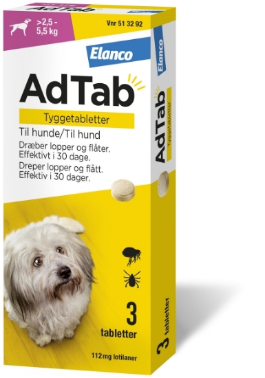 AdTab Vet tyggetabletter 112 mg – Loppe- og flåttbeskyttelse for hund (3 stk)