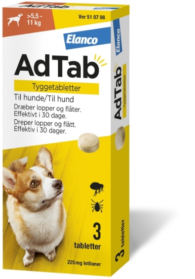 AdTab Vet tyggetabletter 225 mg – Loppe- og flåttbeskyttelse for små hunder