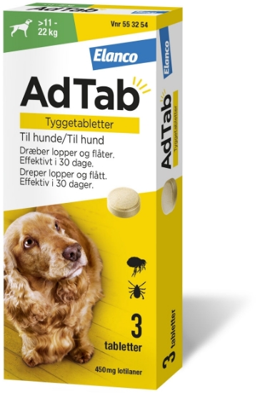 AdTab Vet tyggetabletter 450 mg – Effektiv loppe- og flåttbeskyttelse for hund