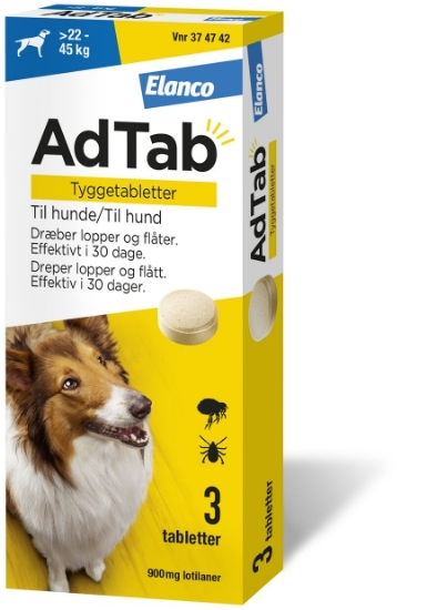 AdTab Vet tyggetabletter 900 mg – Flått- og loppebeskyttelse for hund
