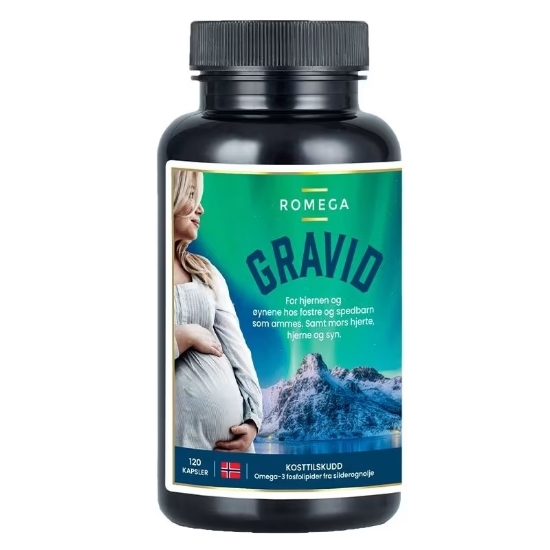Romega® Gravid 120 kapsler – Omega‑3 med DHA fett i fosfolipider + kolin og vitamin D