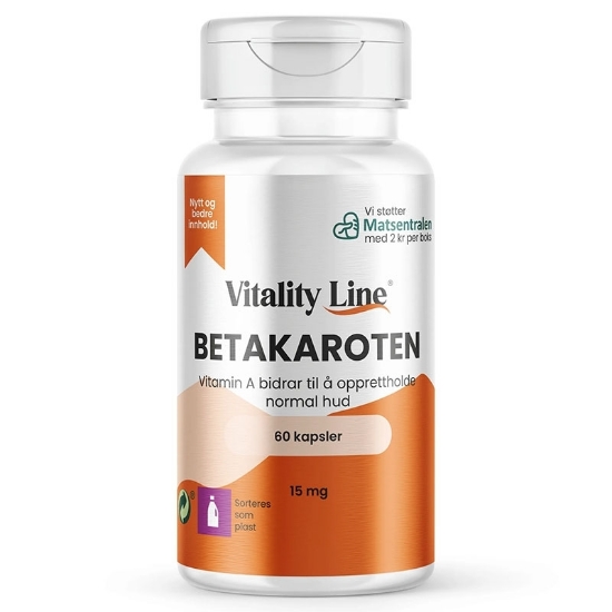 Vitality Line Betakaroten 15mg – 60 kapsler, jevn og langvarig brunfarge