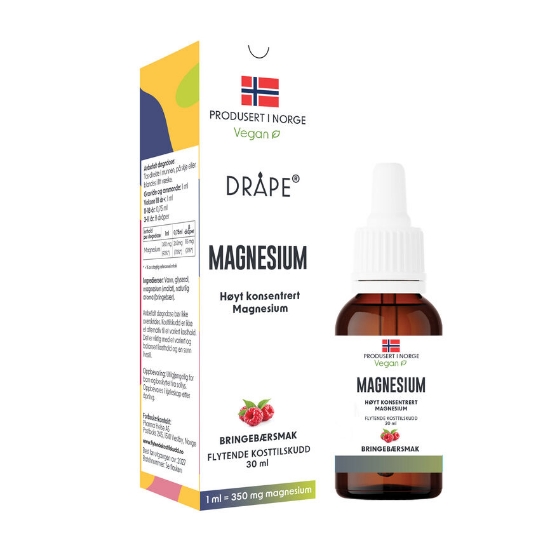 Dråpe Magnesium 350 mg/ml bringebærsmak 30 ml