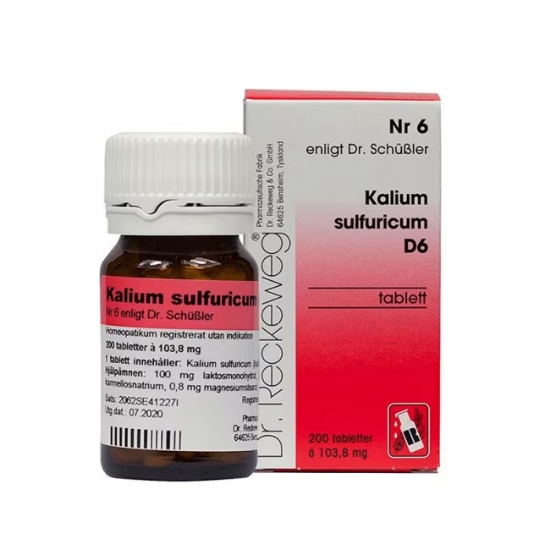 Cellesalt nr.6 Kalium Sulf D6, 200 Tabletter