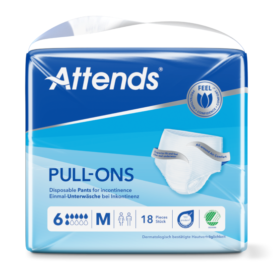 Attends Pull-Ons 6 M bleiebukse for urinlekkasje – pakke med 18 stk