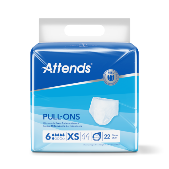 Attends Pull-Ons 6 XS bleiebukse for urinlekkasje – pakke med 22 stk
