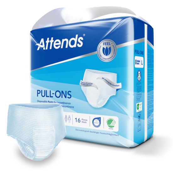 Attends Pull-Ons 8 L bleiebukse for tung urinlekkasje – pakke med 16 stk