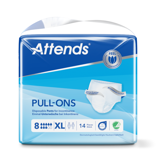 Attends Pull-Ons 8 XL bleiebukse for tung urinlekkasje – pakke med 14 stk