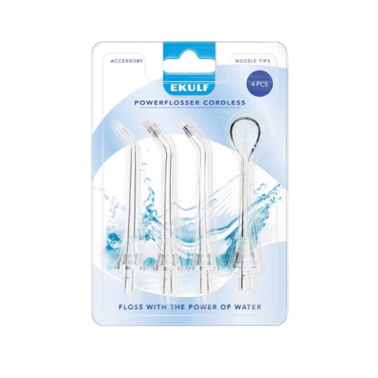 EKULF PowerFlosser Premium Refill 4‑pack – Utskiftbare munnstykker for effektiv munnhygiene