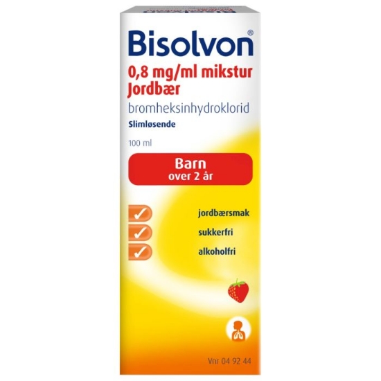 Bisolvon mikst 0,8 mg/ml jordbær 100 ml – Slimløsende mikstur for hele familien