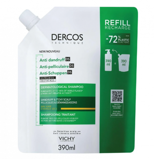Vichy Dercos Anti‑Dandruff Shampoo Dry Hair Refill 390 ml