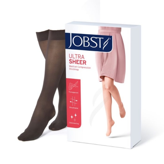 Jobst Ultra Sheer K1 kne sort L – elegant kompresjonsstrømpe klasse 1