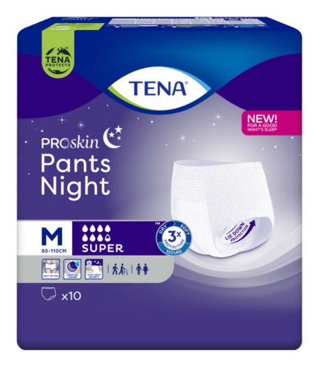 TENA Pants Night Super M | Bleiebukse for trygg nattbeskyttelse – 10 stk
