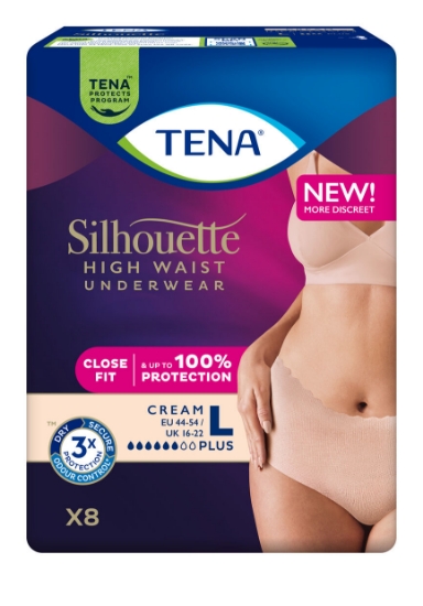 TENA Silhouette Pants Plus High Waist Creme L | Diskret buksebleie – 8 stk