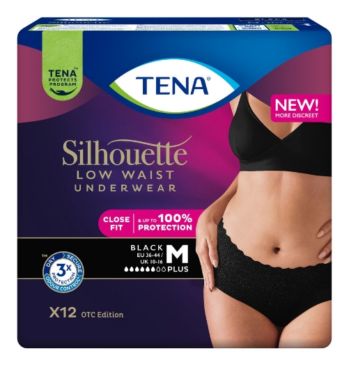 TENA Silhouette Pants Plus Low Waist Medium Sort | Diskret buksebleie – 12 stk