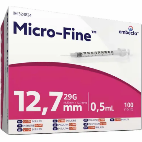 Embecta Micro‑Fine Insulinsprøyter 0,5 ml 12,7 mm – 100 stk
