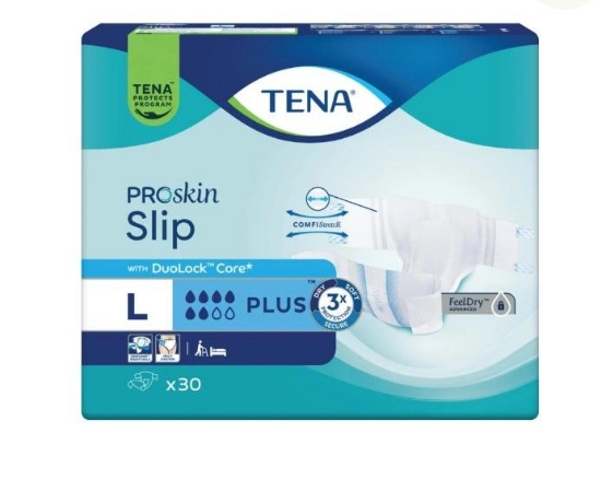 TENA Slip Plus Large 30 stk – alt‑i‑ett inkontinensbleie