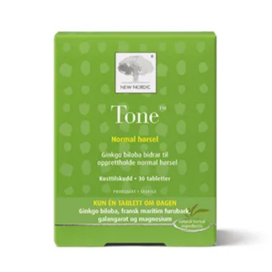 Tone med Ginkgo 30 tabletter fra New Nordic for normal hørsel og nervesystem