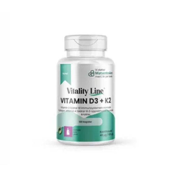 Vitality Line D3 og K2 120 kapsler kosttilskudd for skjelett og immunforsvar