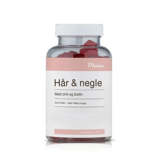 Mezina Hår & Negler Gummies 60 stk | Med Jordbærsmak